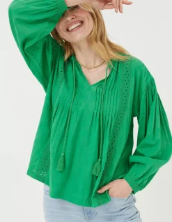 Women FatFace Shirts & Blouses|Freya Green Lace Blouse