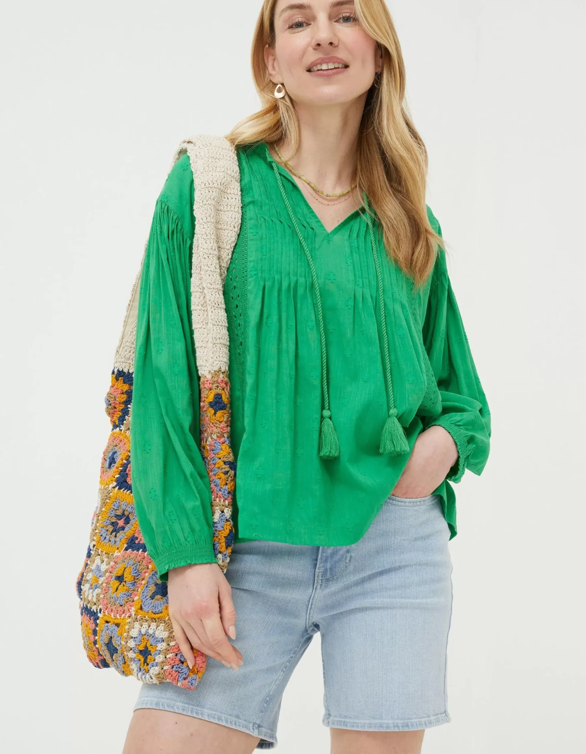 Women FatFace Shirts & Blouses|Freya Green Lace Blouse