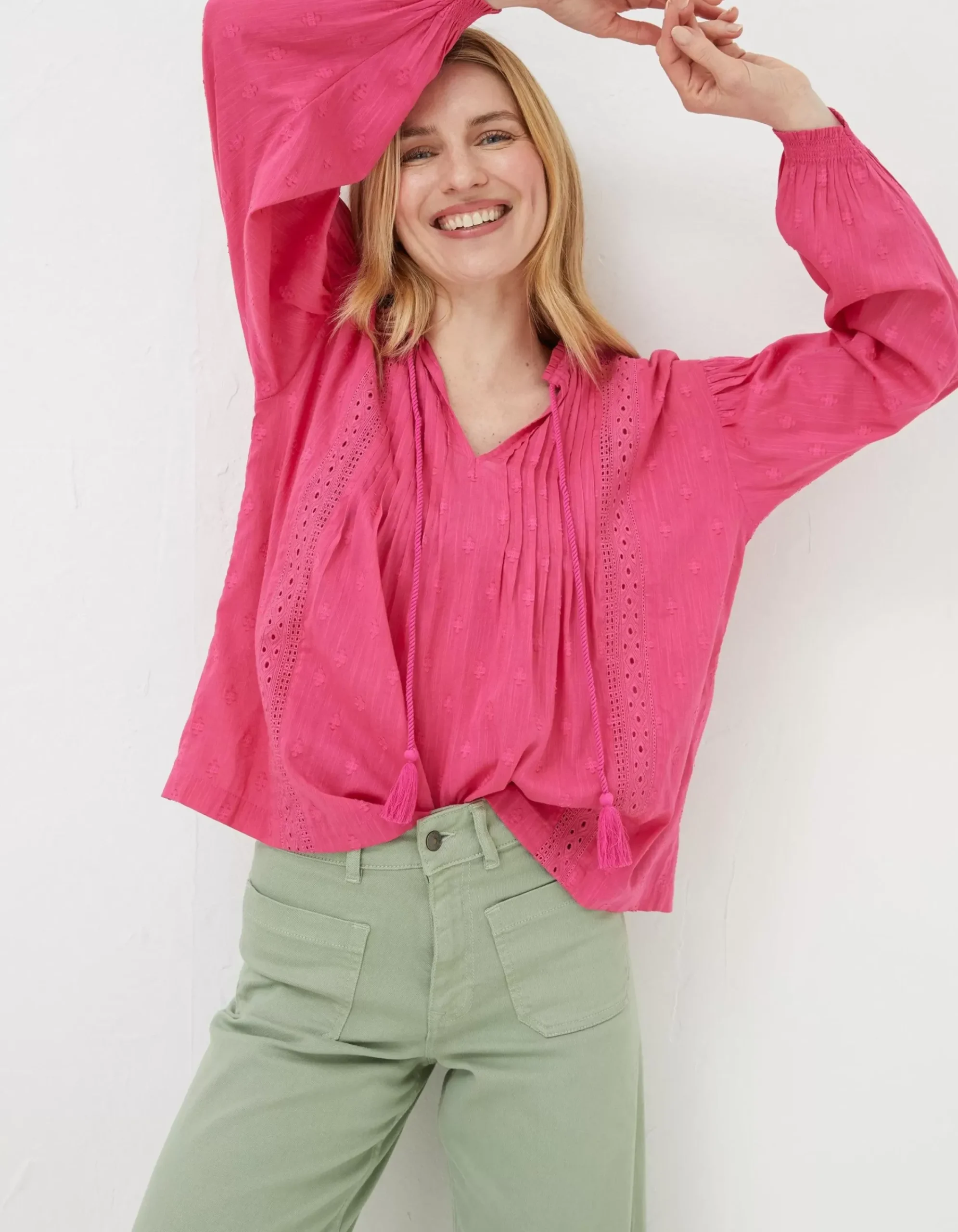 Women FatFace Shirts & Blouses|Freya Pink Lace Blouse