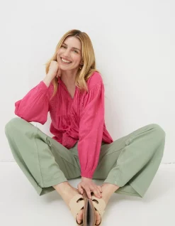 Women FatFace Shirts & Blouses|Freya Pink Lace Blouse
