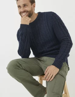 Men FatFace Knitwear|Funtley Cable Crew Jumper