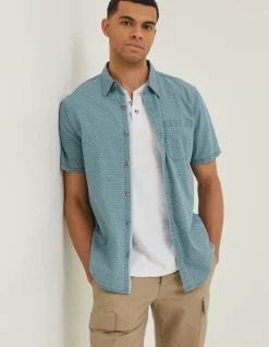 Men FatFace Shirts|Geo Indigo Print Shirt