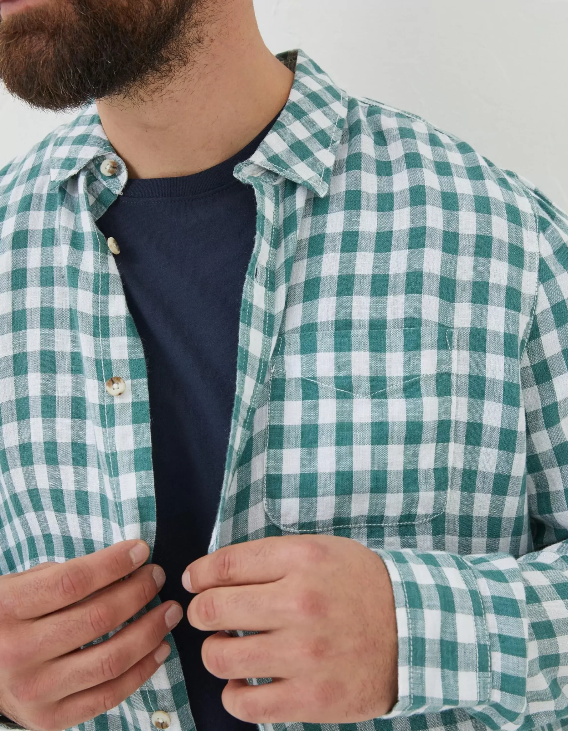 Men FatFace Shirts|Gingham Linen Shirt