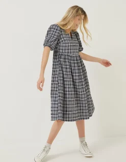 Women FatFace Dresses|Hannah Puff Sleeve Check Midi Dress