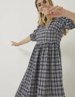 Women FatFace Dresses|Hannah Puff Sleeve Check Midi Dress