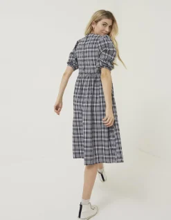 Women FatFace Dresses|Hannah Puff Sleeve Check Midi Dress
