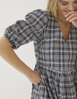 Women FatFace Dresses|Hannah Puff Sleeve Check Midi Dress