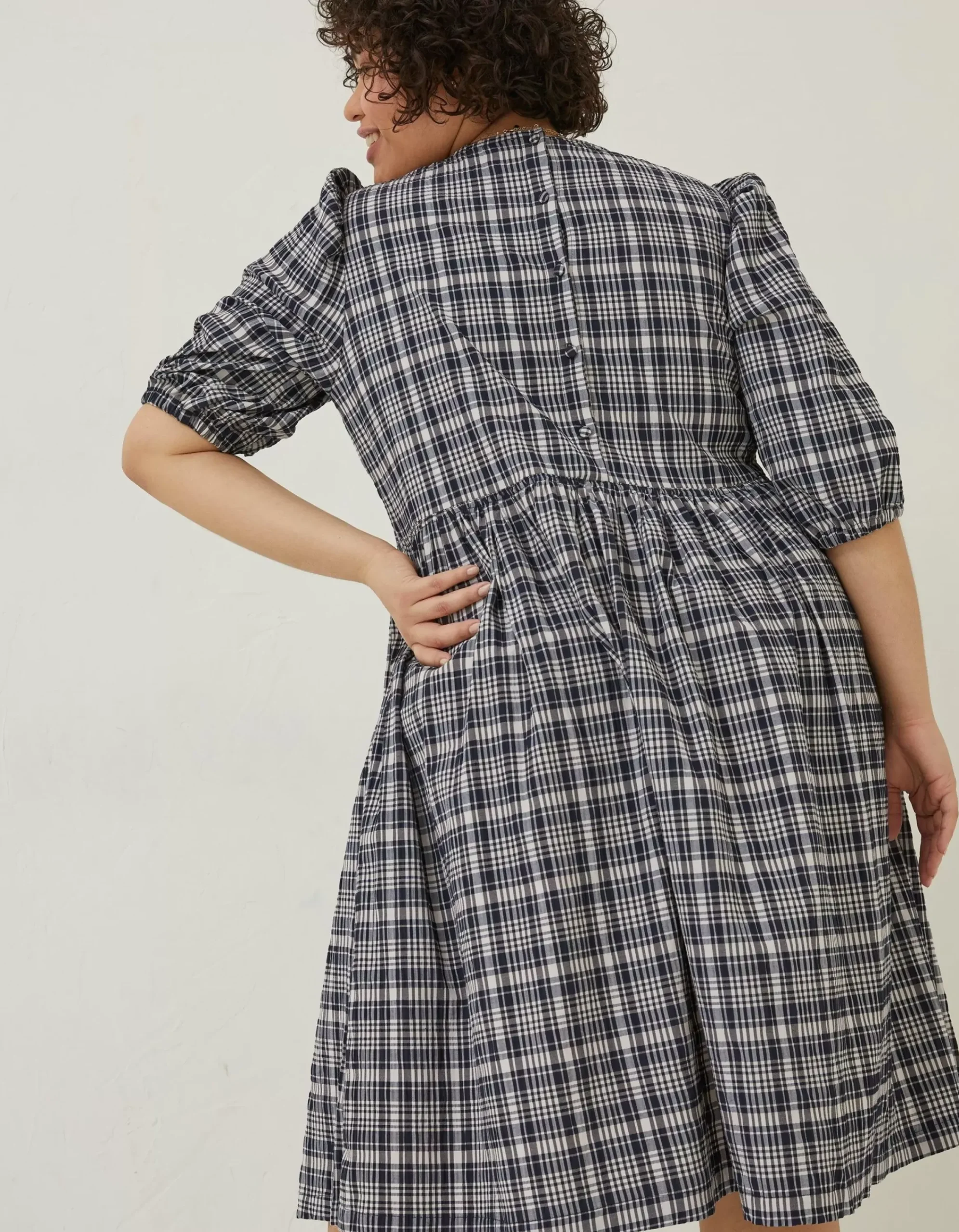 Women FatFace Dresses|Hannah Puff Sleeve Check Midi Dress