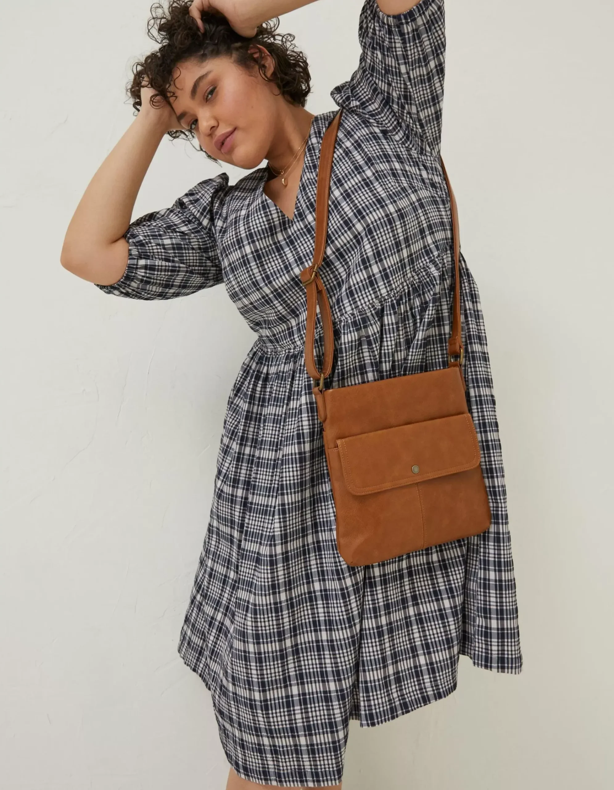 Women FatFace Dresses|Hannah Puff Sleeve Check Midi Dress