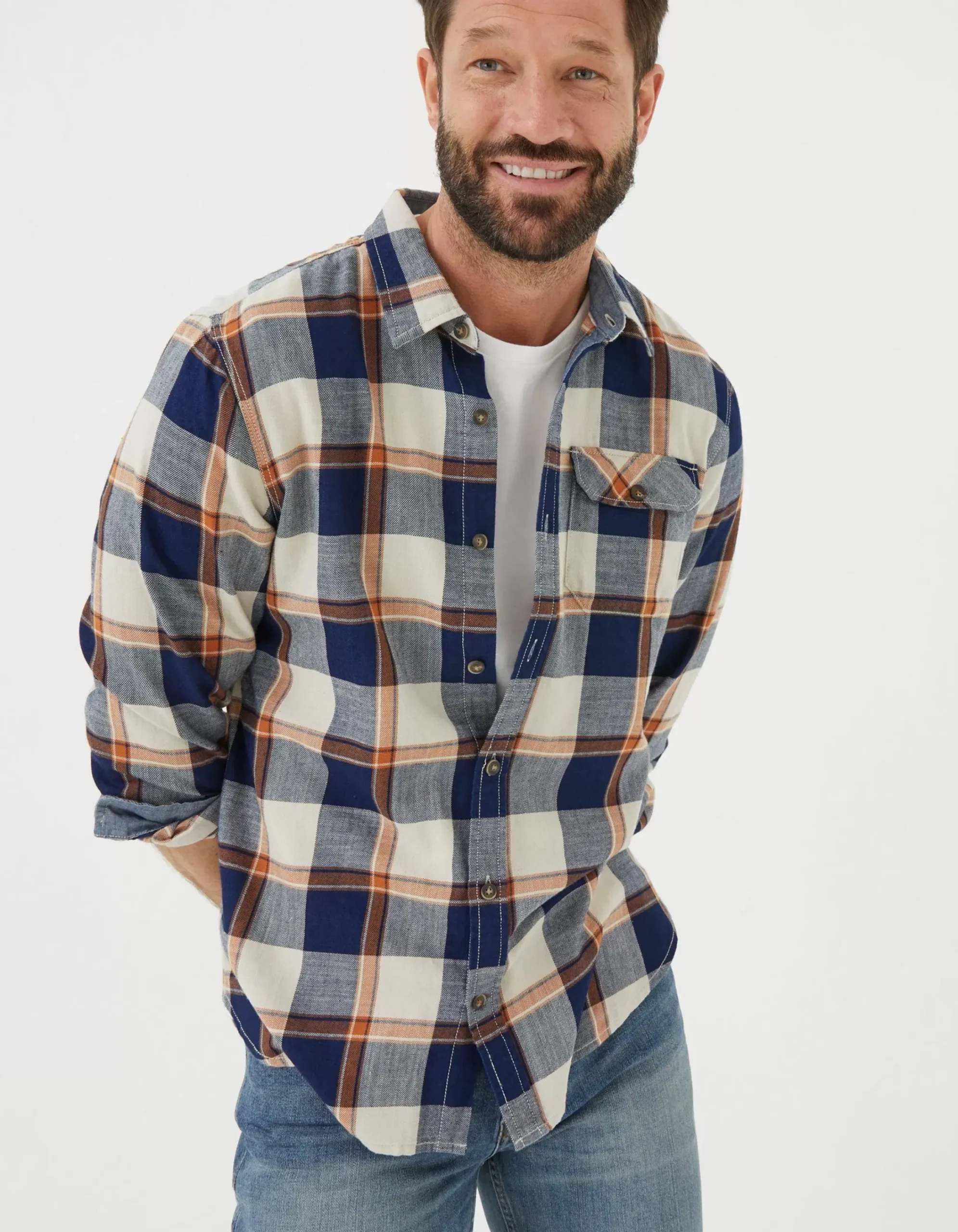 Men FatFace Shirts|Indigo Grid Check Shirt
