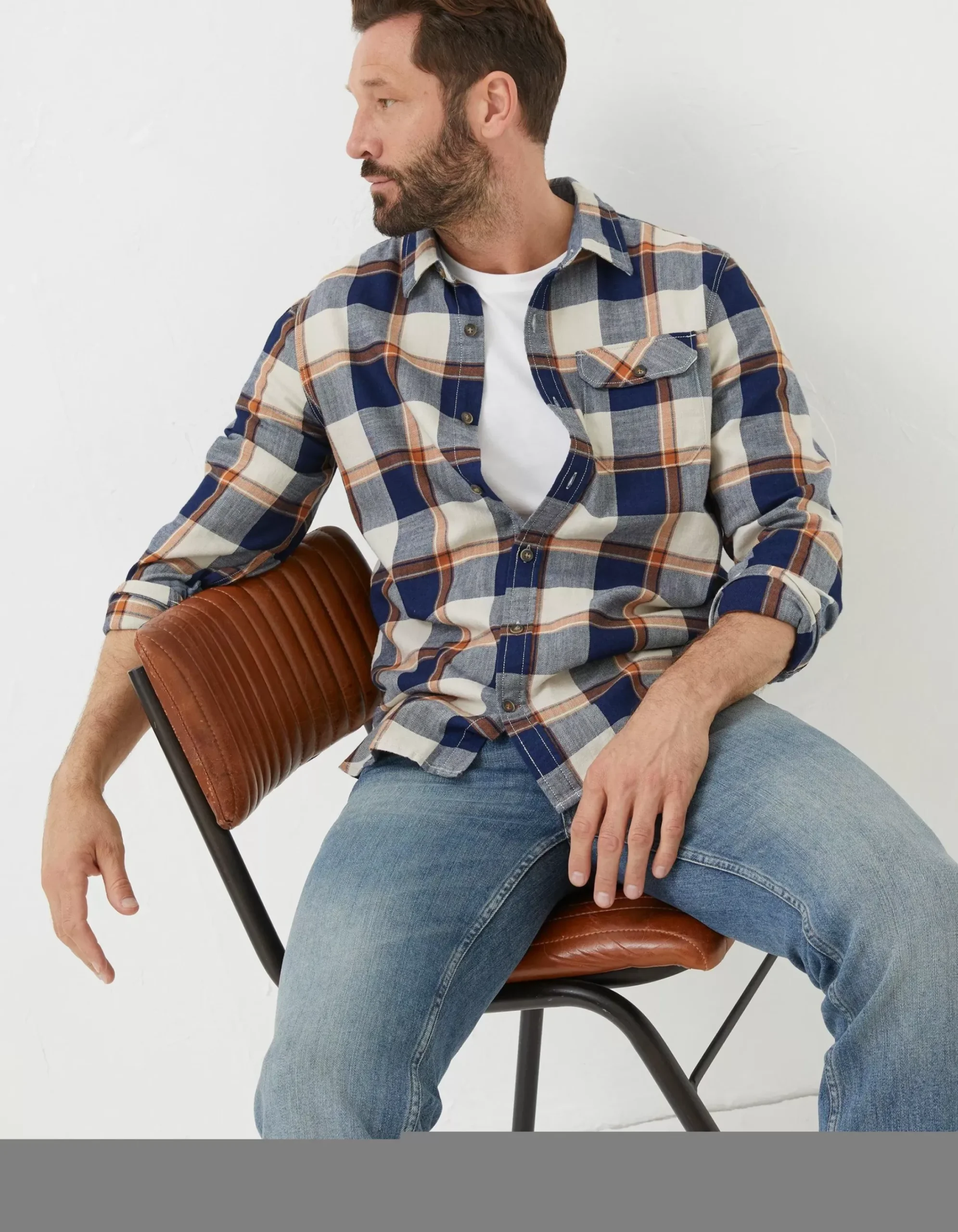 Men FatFace Shirts|Indigo Grid Check Shirt