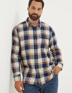 Men FatFace Shirts|Indigo Grid Check Shirt