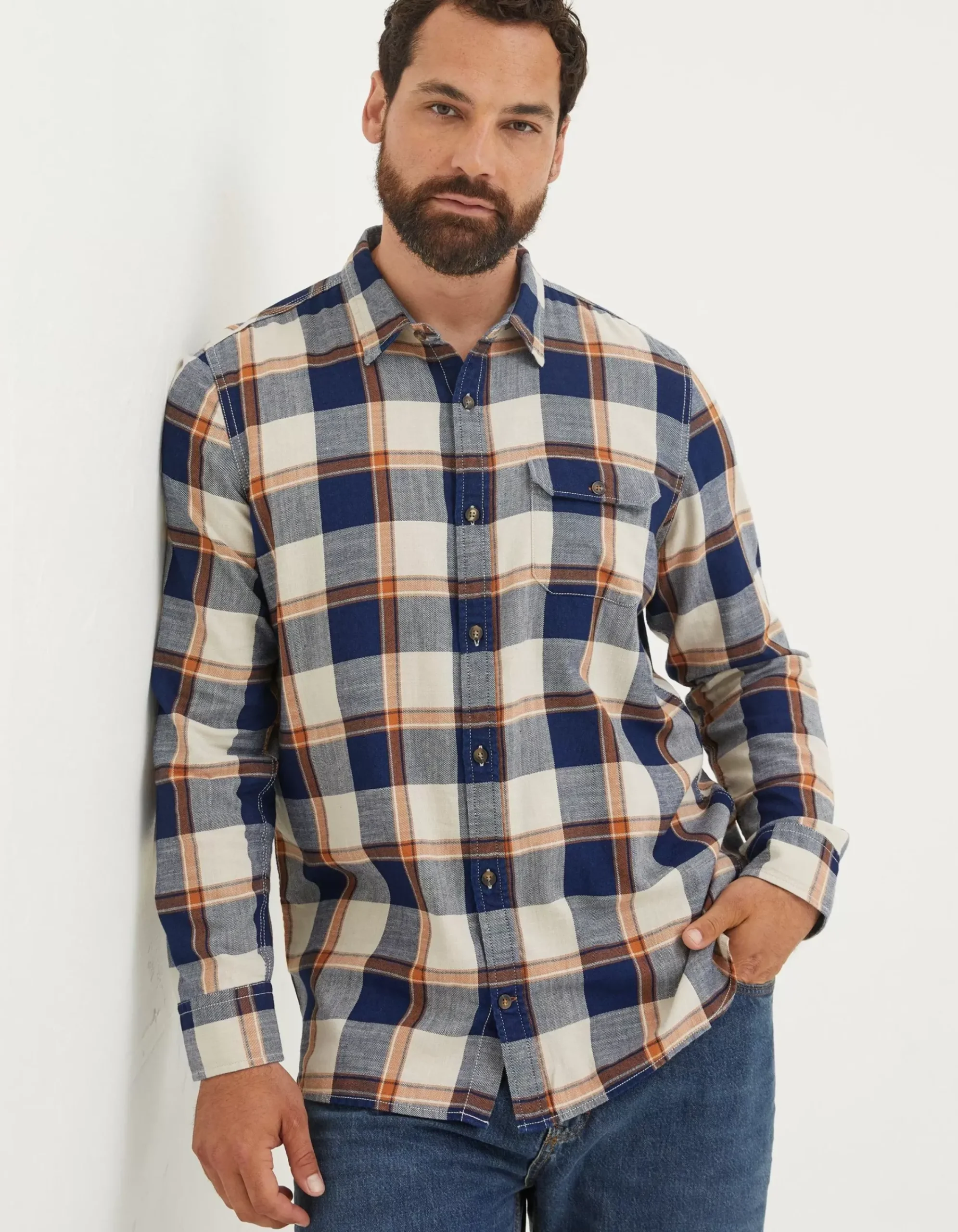 Men FatFace Shirts|Indigo Grid Check Shirt