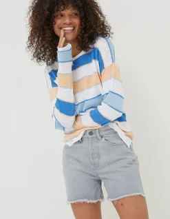 Women FatFace Knitwear|Isobella Cotton Linen Stripe Jumper