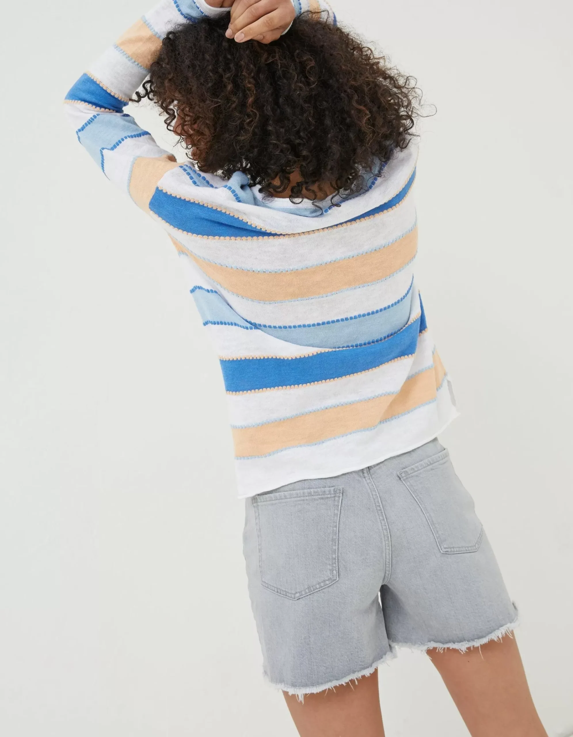 Women FatFace Knitwear|Isobella Cotton Linen Stripe Jumper