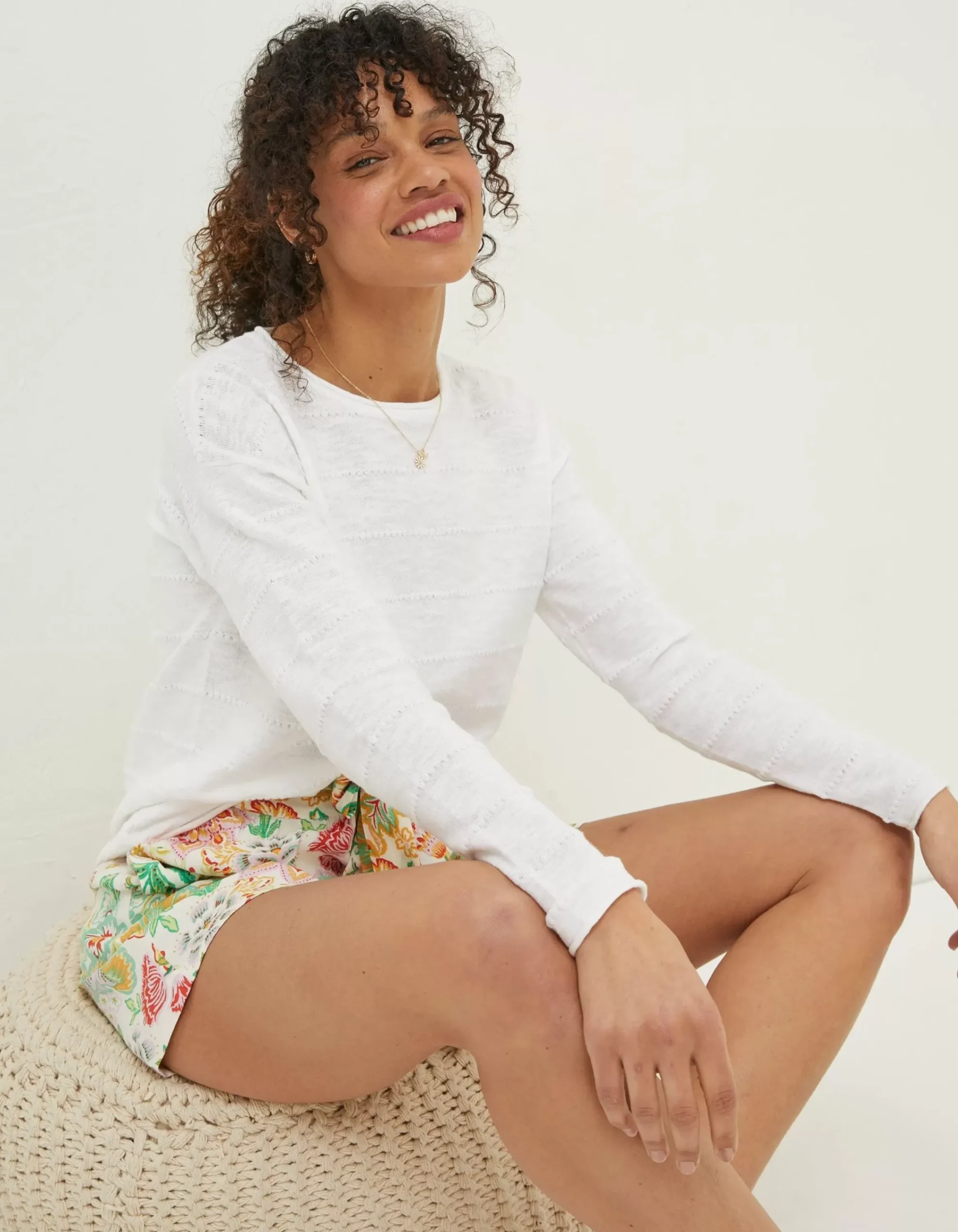 Women FatFace Knitwear|Isobella Linen Blend Button Back Jumper