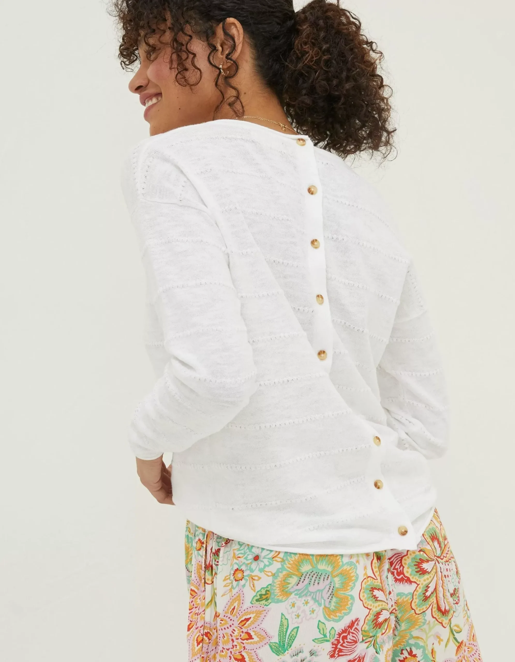 Women FatFace Knitwear|Isobella Linen Blend Button Back Jumper