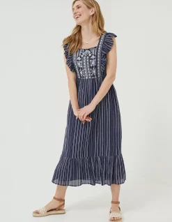 Women FatFace Dresses|Izzi Stripe Embroidered Midi Dress