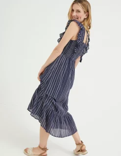Women FatFace Dresses|Izzi Stripe Embroidered Midi Dress