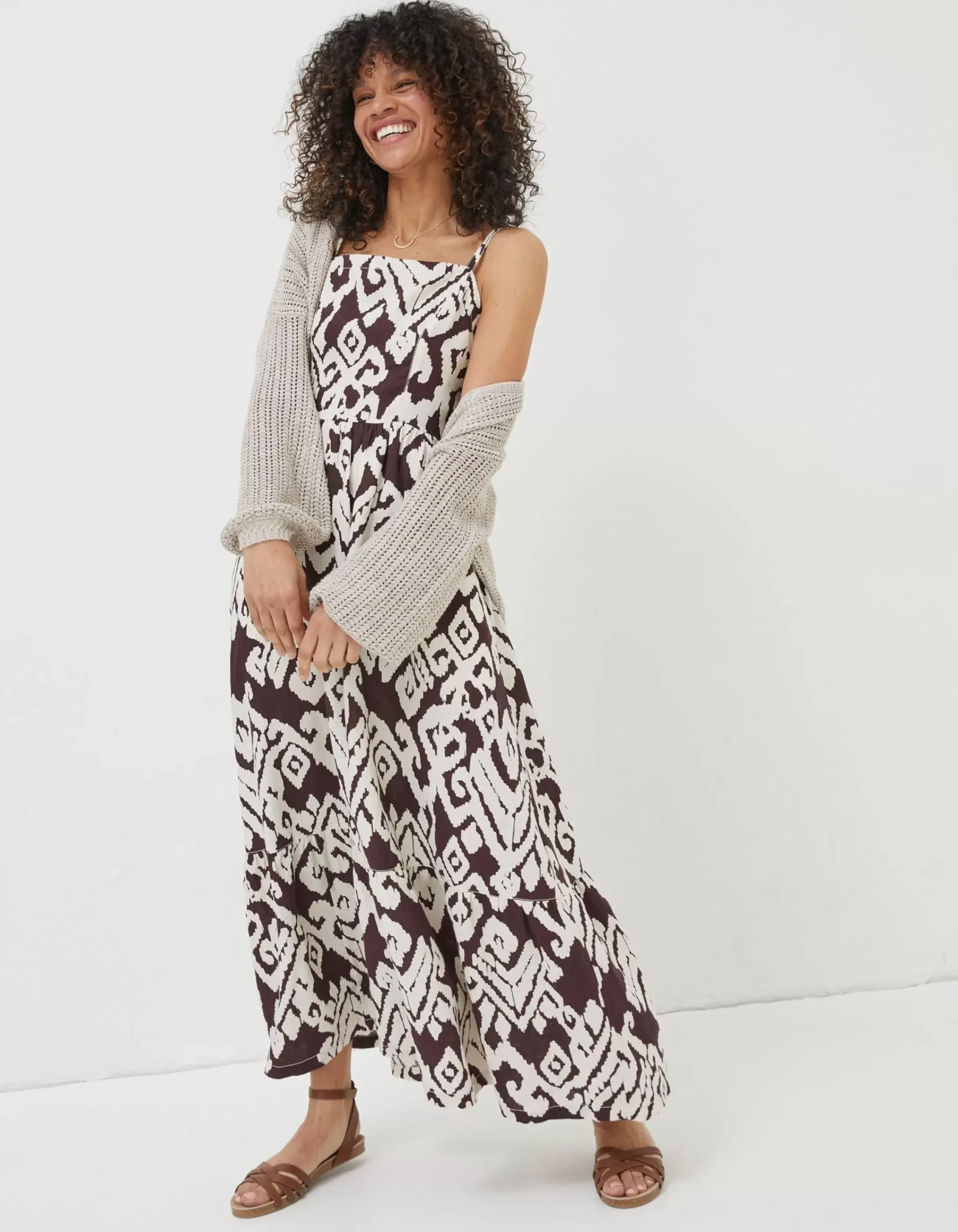 Women FatFace Dresses|Julien Ikat Linen Midi Dress