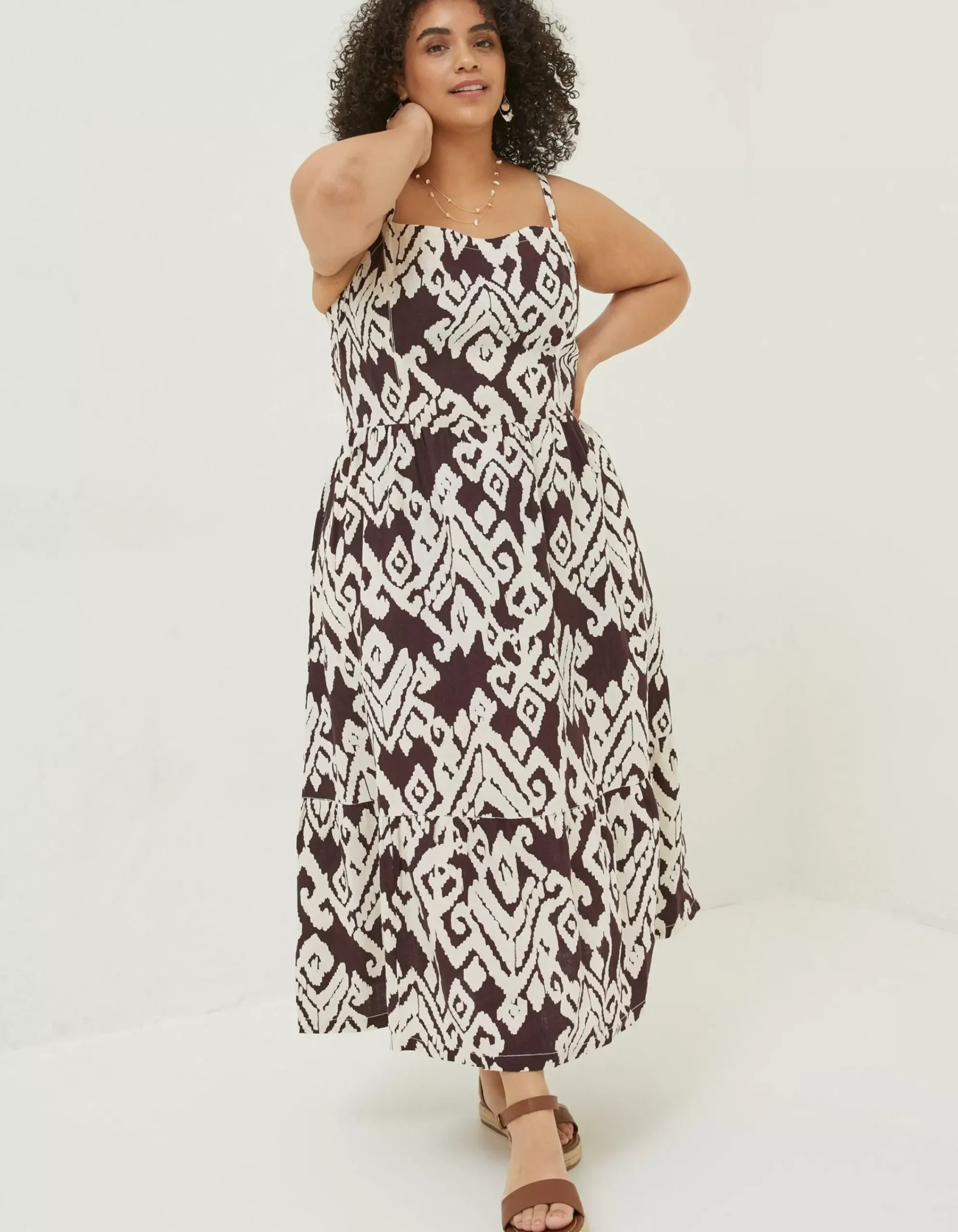 Women FatFace Dresses|Julien Ikat Linen Midi Dress
