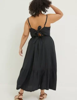 Women FatFace Dresses|Julien Tie Back Linen Midi Dress