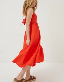 Women FatFace Dresses|Julien Tie Back Linen Midi Dress