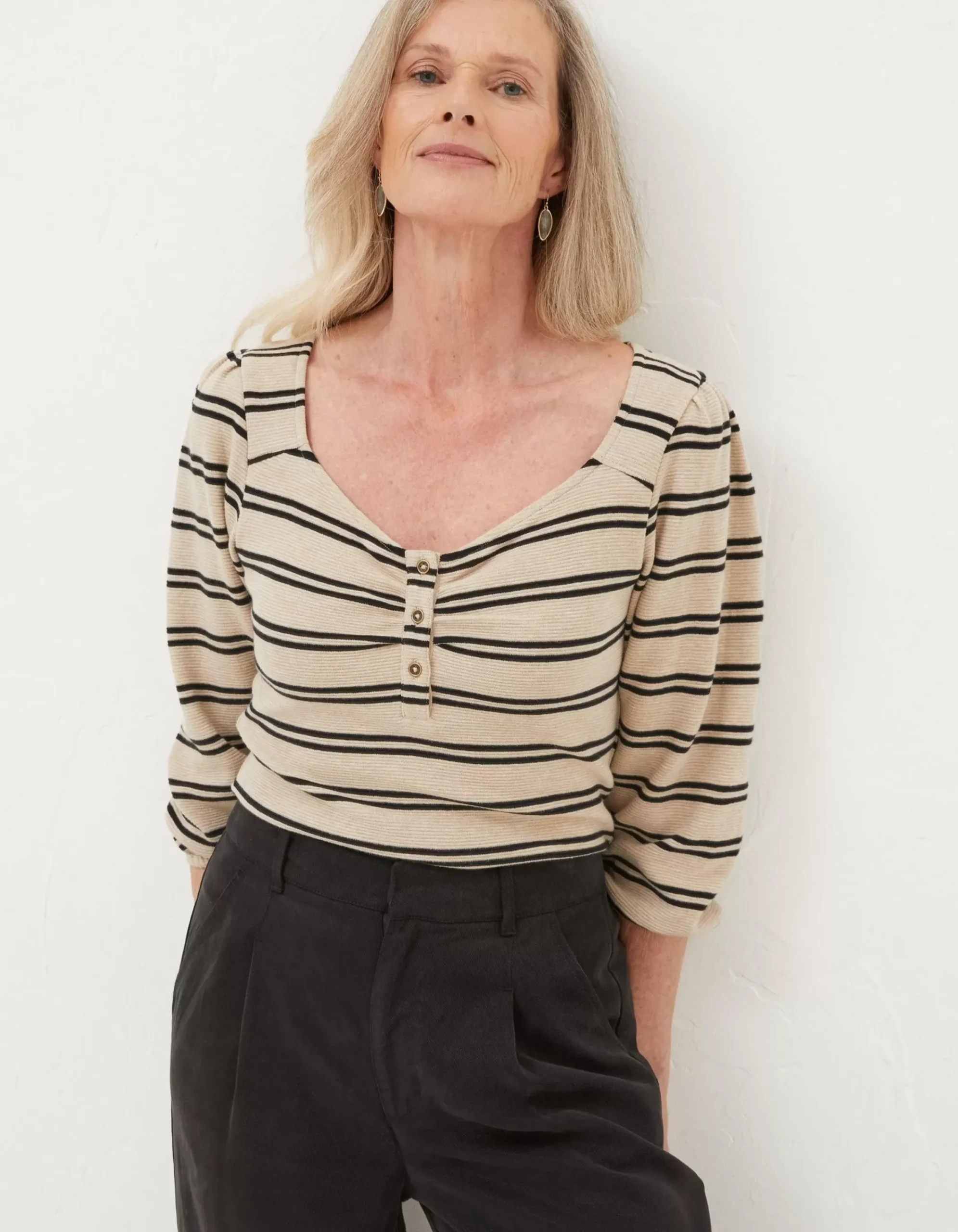 Women FatFace Tops & T-Shirts|Kara Stripe Henley Top