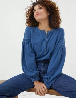 Women FatFace Tops & T-Shirts|Keira Indigo Henley Top