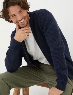 Men FatFace Knitwear|Knitted Bomber Cardigan