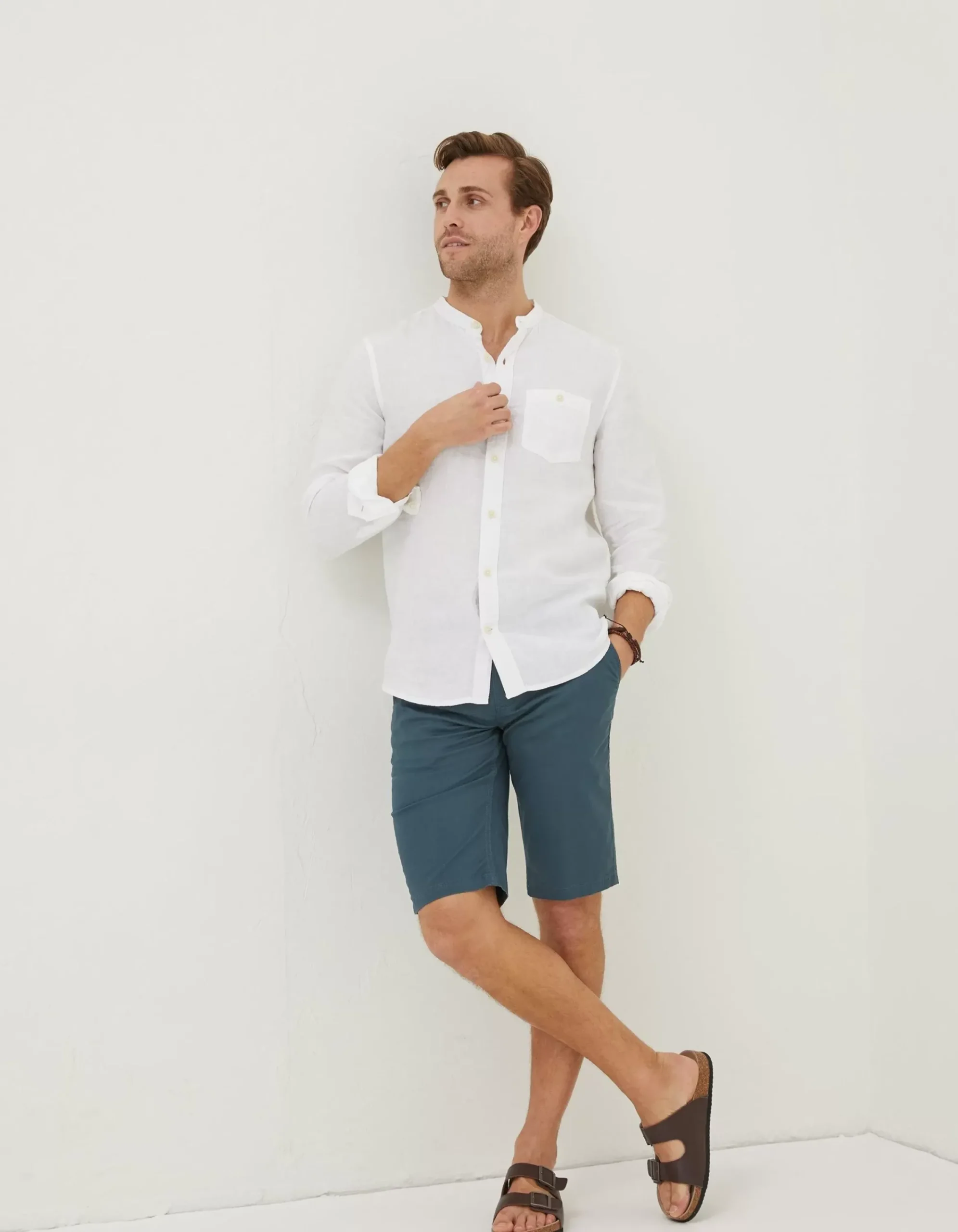 Men FatFace Shirts|Linen Grandad Shirt
