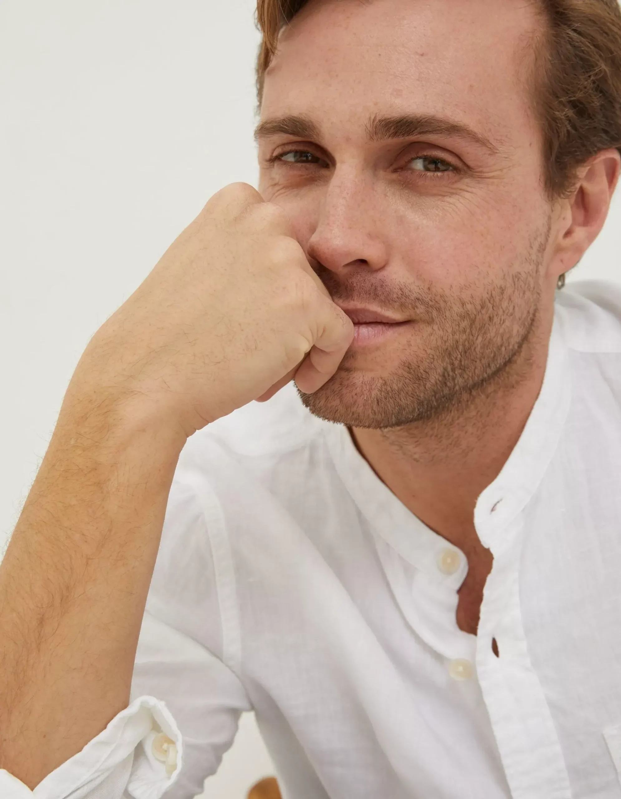 Men FatFace Shirts|Linen Grandad Shirt
