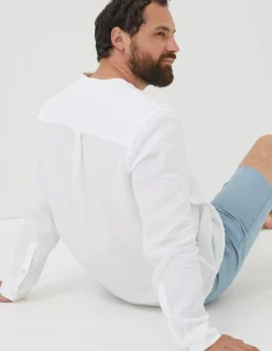 Men FatFace Shirts|Linen Grandad Shirt
