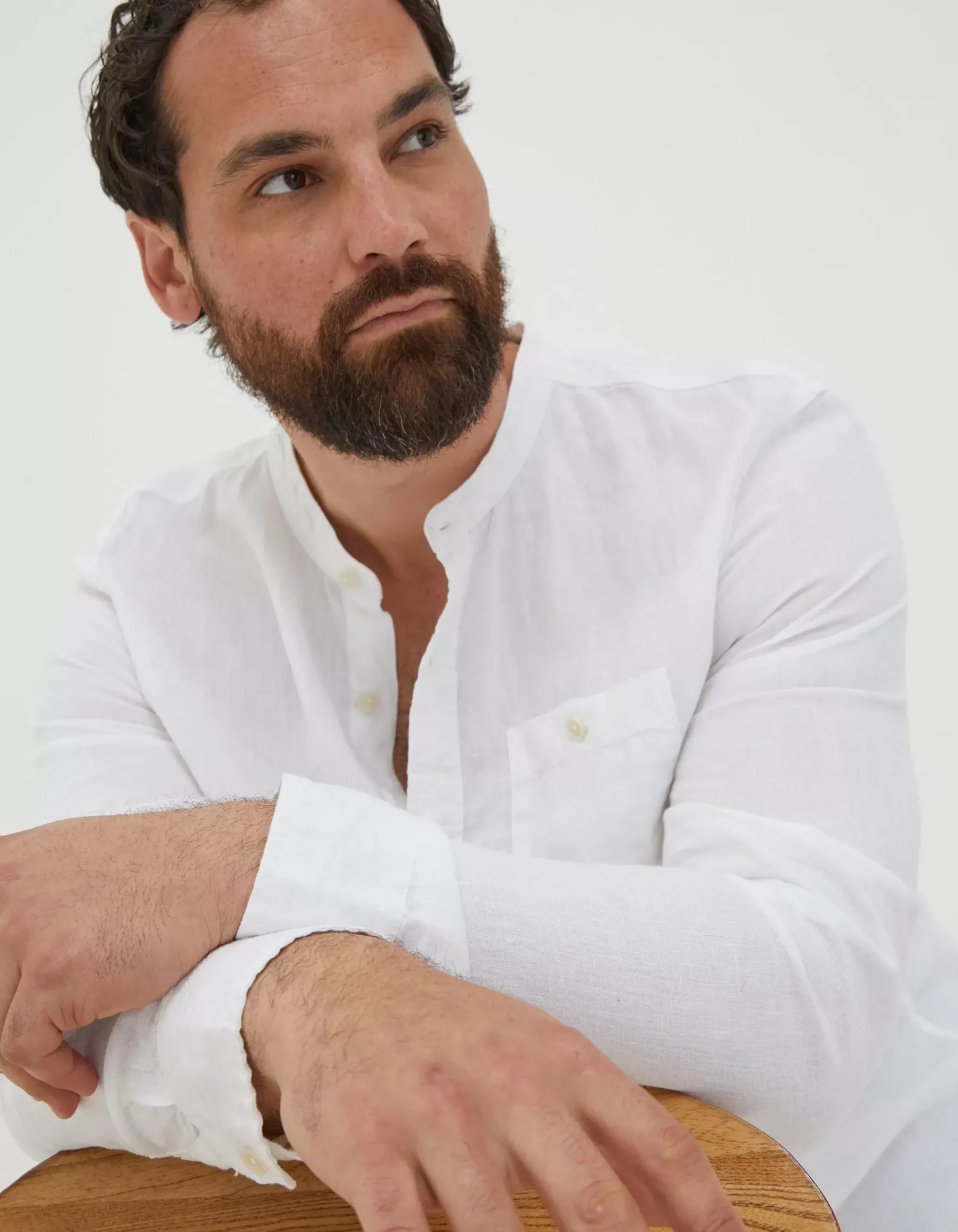 Men FatFace Shirts|Linen Grandad Shirt