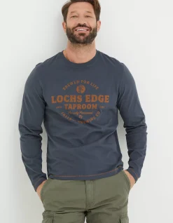 Men FatFace T-Shirts|Lochs Edge Long Sleeve Graphic