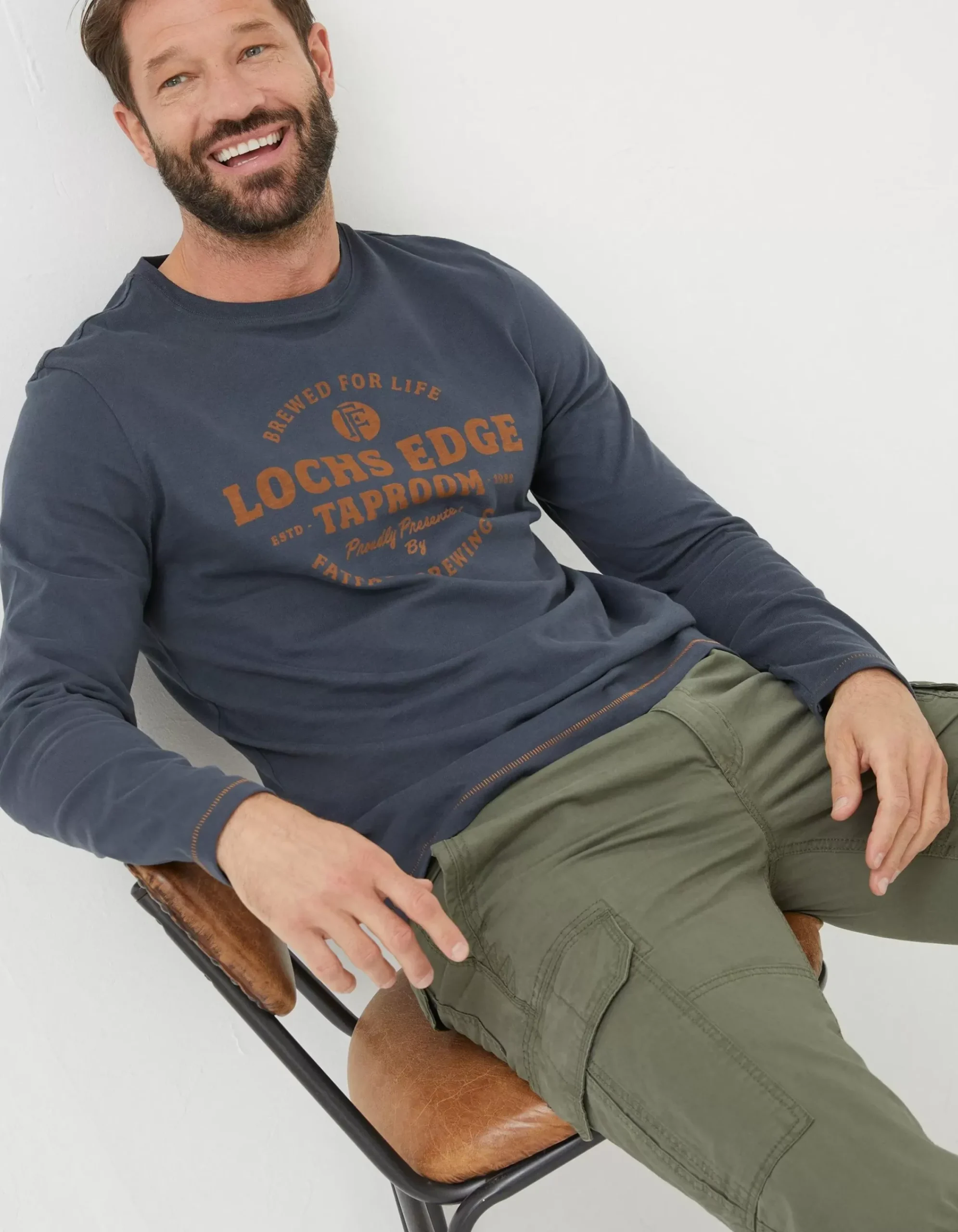 Men FatFace T-Shirts|Lochs Edge Long Sleeve Graphic