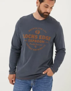Men FatFace T-Shirts|Lochs Edge Long Sleeve Graphic