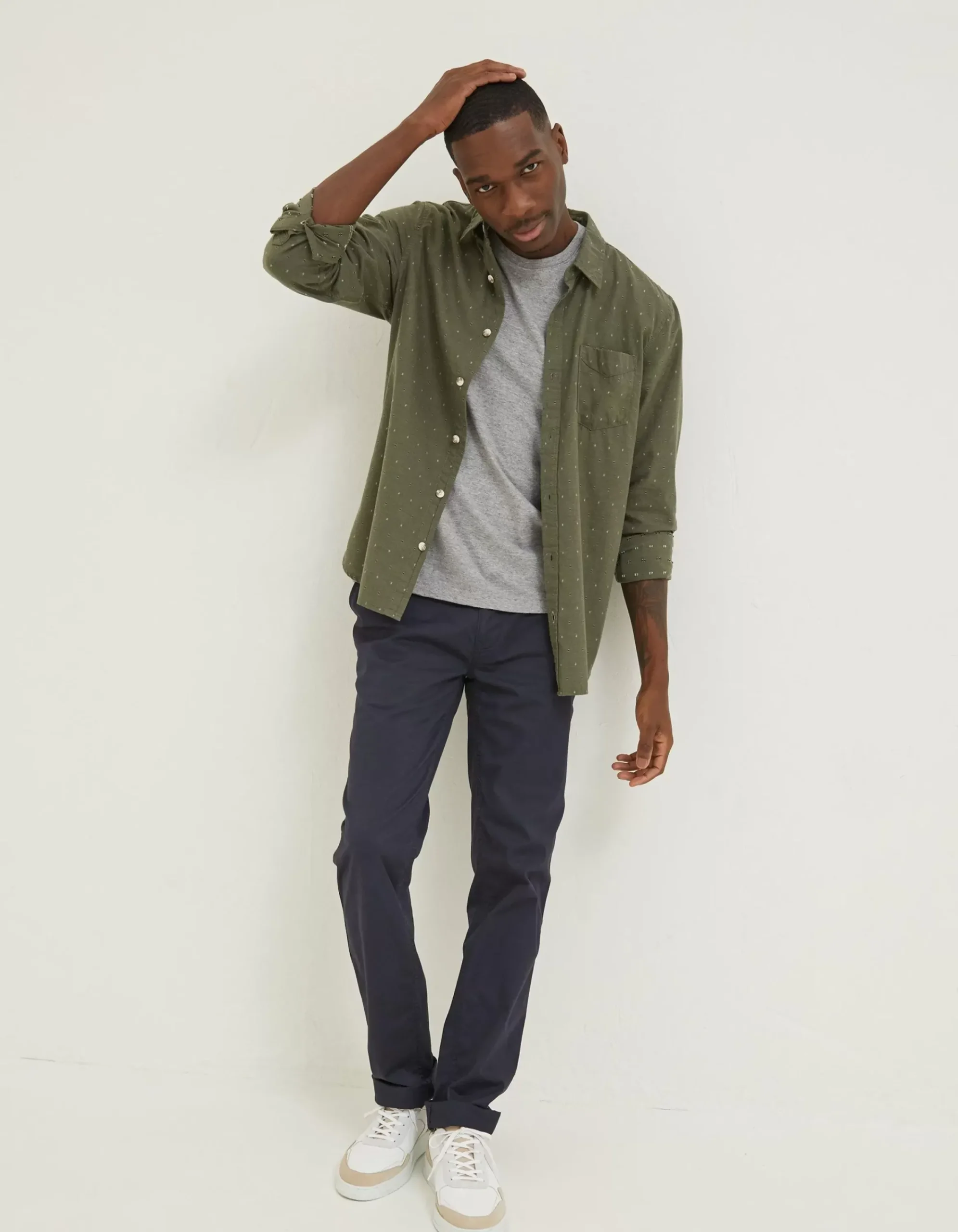 Men FatFace Shirts|Long Sleeve Kaber Dobby Shirt
