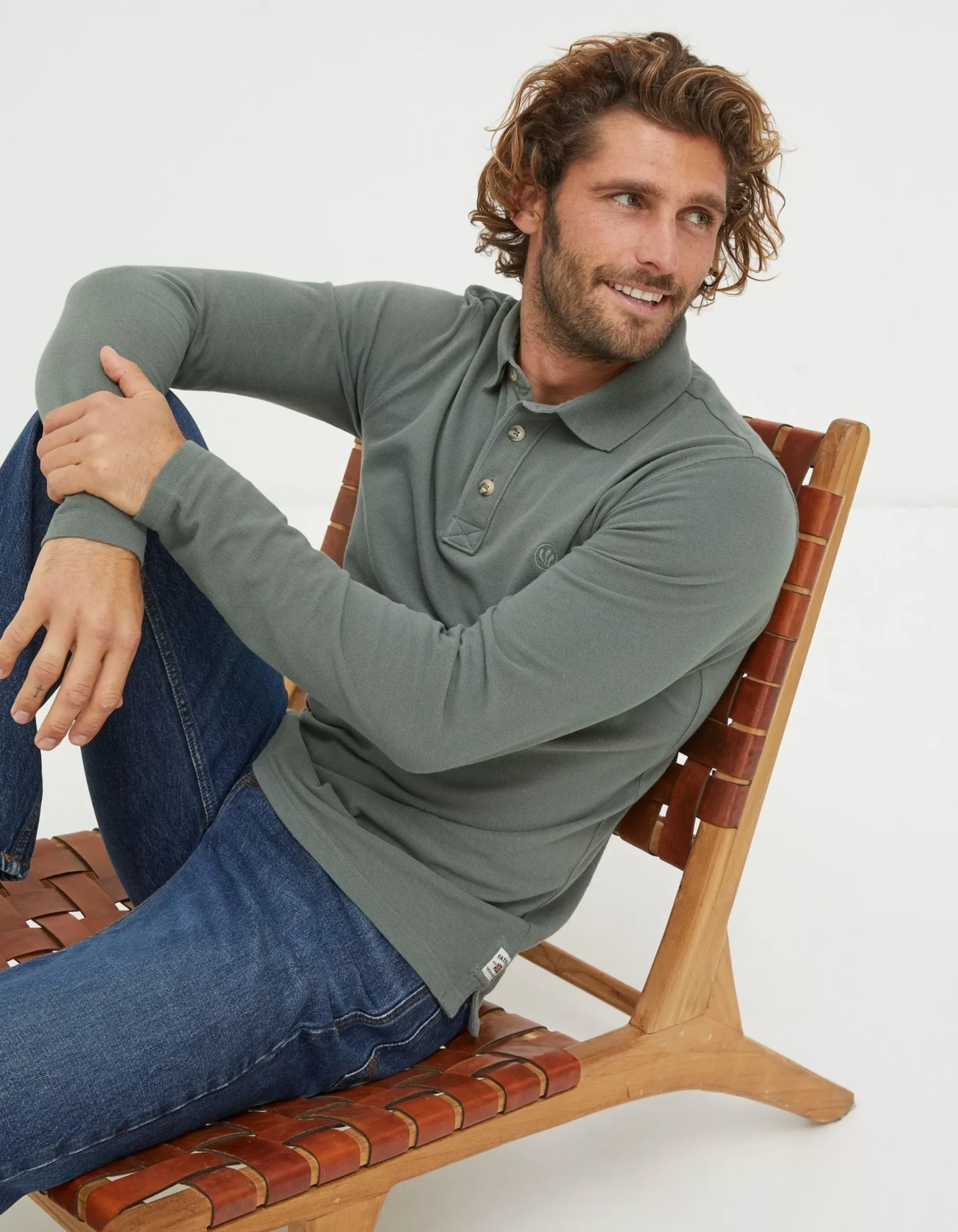 Men FatFace View All|Long Sleeve Organic Cotton Pique Polo