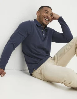Men FatFace Polo Shirts|Long Sleeve Organic Cotton Pique Polo