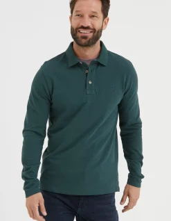 Men FatFace Polo Shirts|Long Sleeve Organic Pique Polo