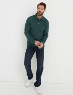 Men FatFace Polo Shirts|Long Sleeve Organic Pique Polo