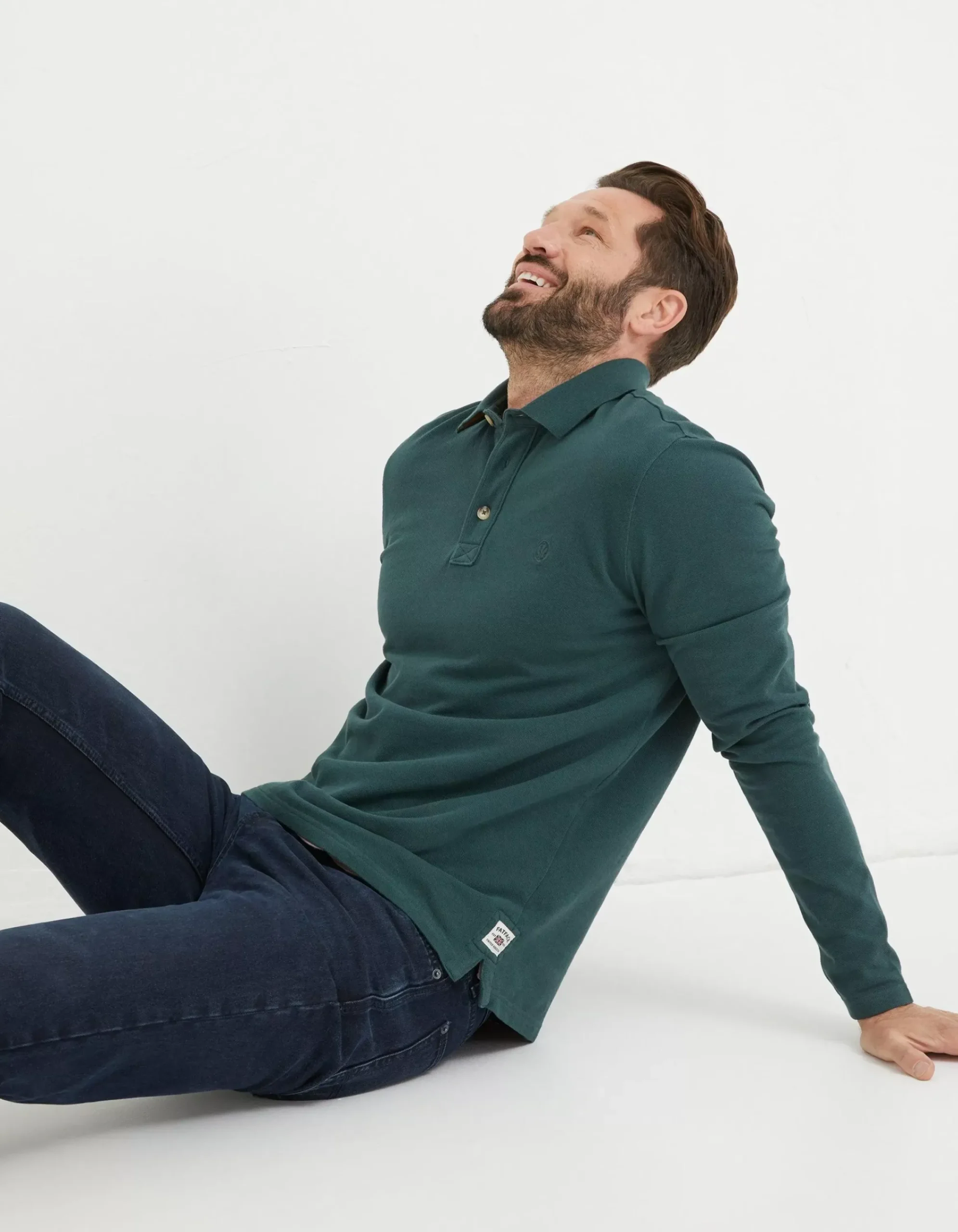 Men FatFace Polo Shirts|Long Sleeve Organic Pique Polo