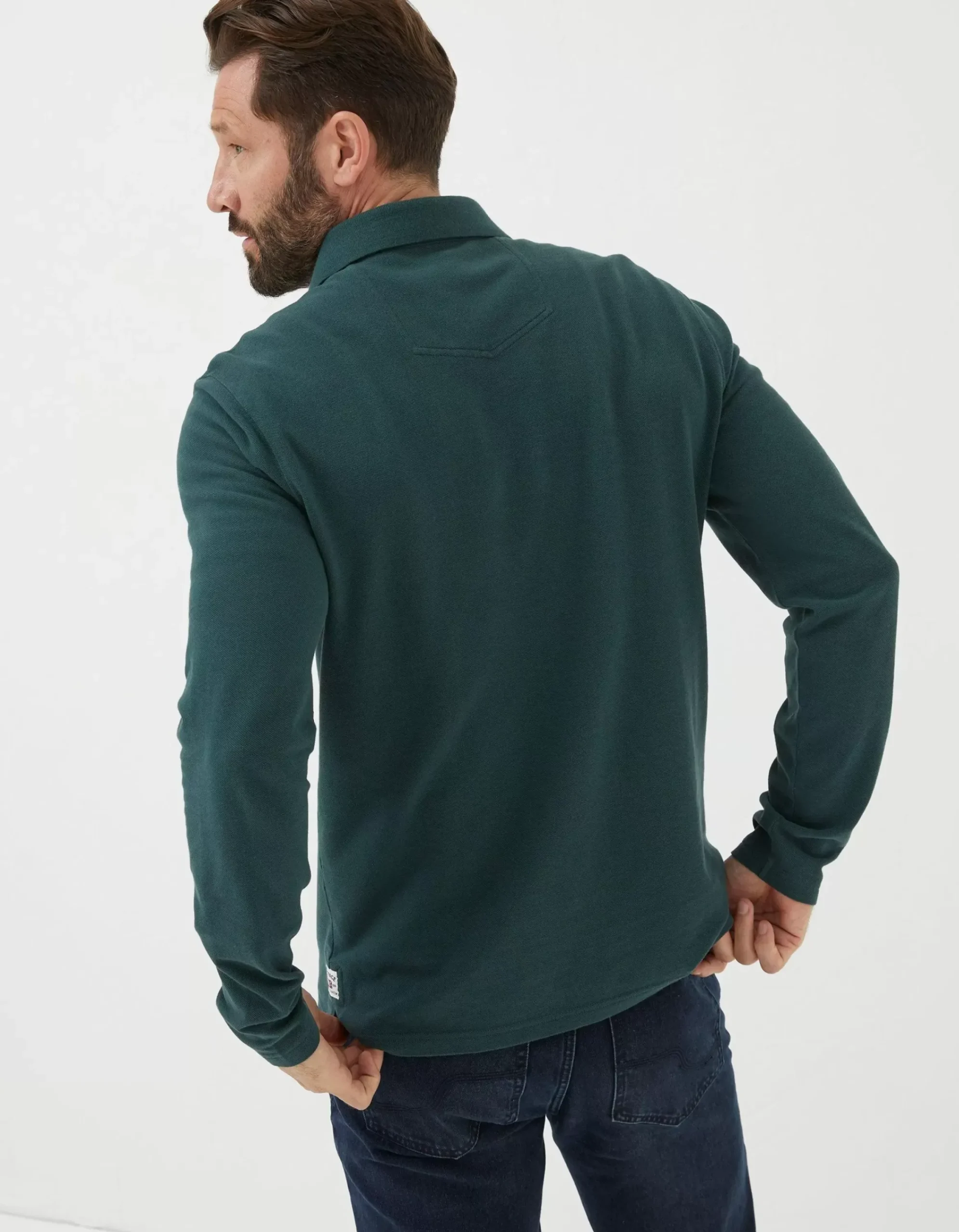 Men FatFace Polo Shirts|Long Sleeve Organic Pique Polo