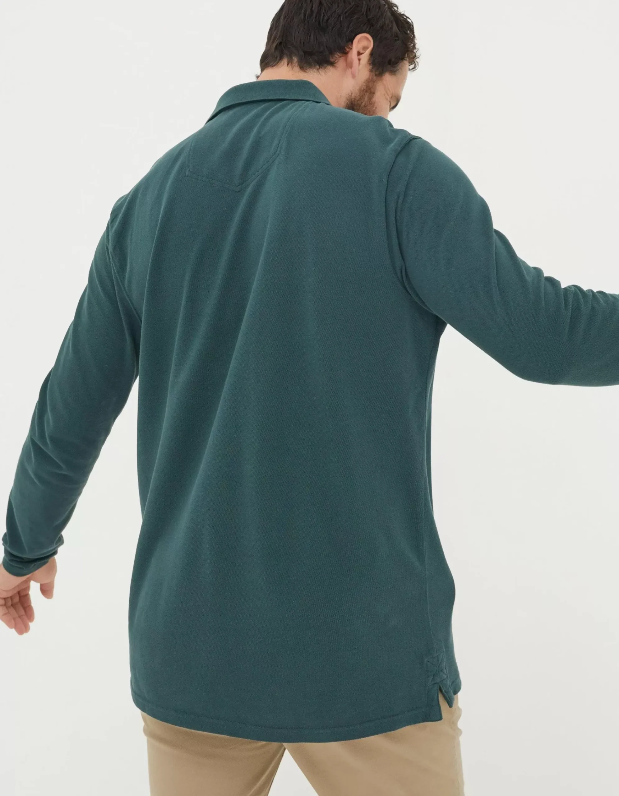Men FatFace Polo Shirts|Long Sleeve Organic Pique Polo