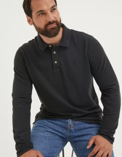 Men FatFace Polo Shirts|Long Sleeve Organic Pique Polo