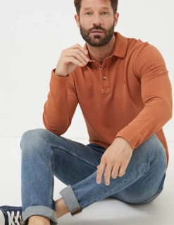 Men FatFace View All|Long Sleeve Organic Pique Polo