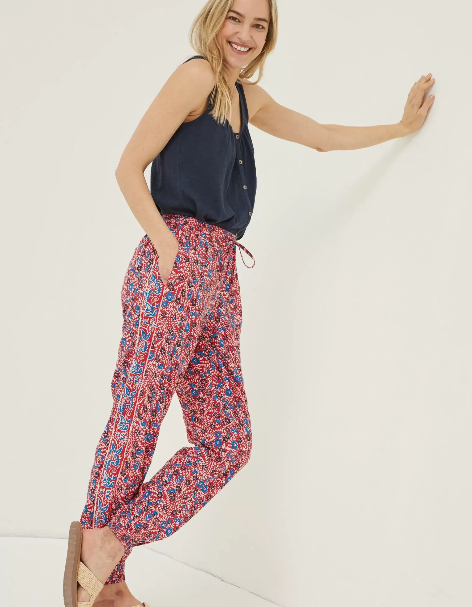 Women FatFace Trousers & Leggings|Lyme Woodblock Cuffed Trousers