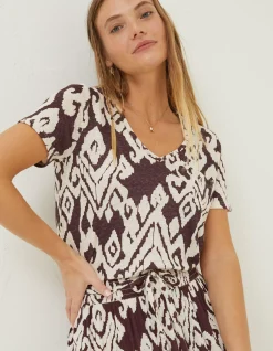 Women FatFace Tops & T-Shirts|Maggie Bold Ikat Linen T-Shirt