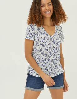 Women FatFace Tops & T-Shirts|Maggie Flower Linen T-Shirt